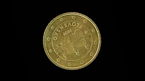 Slovakia 2009 50 Cent Obverse Rotating Macro Loop Stock Footage 313046754