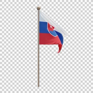 Slovakia 3d illustration flag on pole. Wood flagpole Stock Illustration
