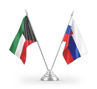 Slovakia and Kuwait table flags isolated on white 3D rendering Stock Illustration
