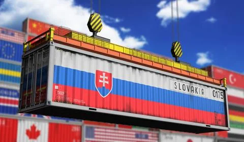 Slovakia - cargo container lifted by crane in terminal - international trad.. Stock Illustration