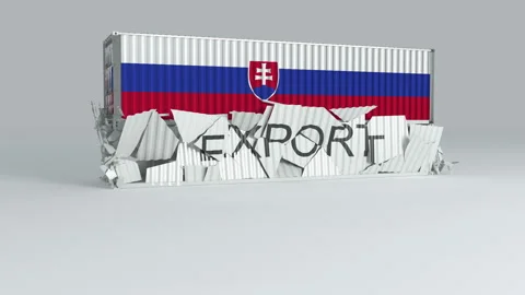 Slovakia container with the flag falls on top of a container labeled EXPORT Stock Footage 124631847