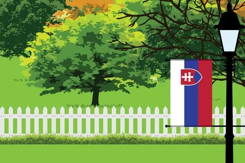 Slovakia Day Trees Lamp Vector Illustration Stock Illustration
