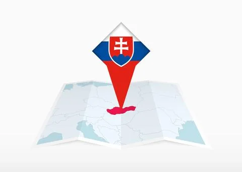 Slovakia is depicted on a folded paper map and pinned location marker with .. Stock Illustration