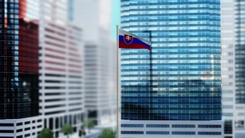 Slovakia Flag 3D Render Animation Waving in Front of Modern Glass Buildings  Video stock 332952447
