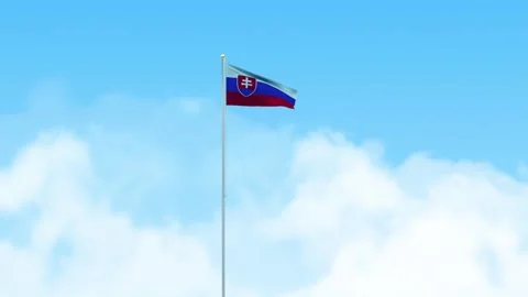 Slovakia Flag 3D Render Animation Waving on Pole with Blue Sky Stock-Footage 332960324