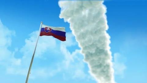 Slovakia Flag 3D Render Animation on Pole with Fighter Jets Smoke Trails in  Video stock 333234725