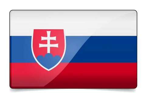 Slovakia flag button with reflection and shadow. isolated glossy flag. Stock Illustration