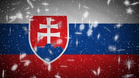 Slovakia flag falling snow loopable, New Year and Christmas background, loop Stock Footage 120697332