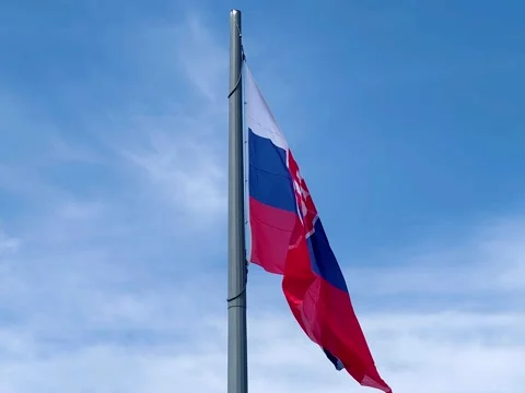 Slovakia flag on the flagpole Stock Footage 259625644