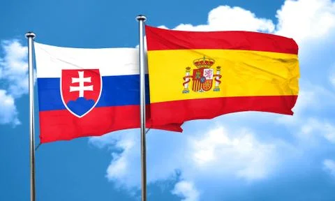 Slovakia flag with Spain flag, 3D rendering Stock Illustration