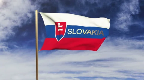 Slovakia flag with title waving in the wind. Looping sun rises style.  Animation Stock-Footage 47983214