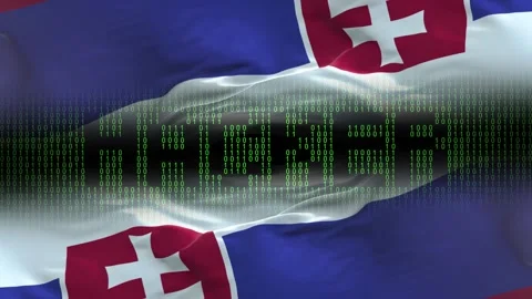Slovakia flag - Waving flag on matrix binary code background Stock Footage 321420576