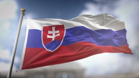Slovakia Flag Waving Slow Motion 3D Rendering Blue Sky Background - Seamles.. Stock Footage 75525239