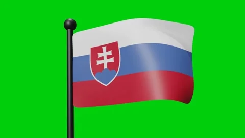 Slovakia Flag Waving in Slow Motion on the green background. 3D Render Flag.. Stock Footage 230911613