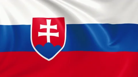 Slovakia flag waving in the wind with high quality texture in 4K Stock Footage 130423457