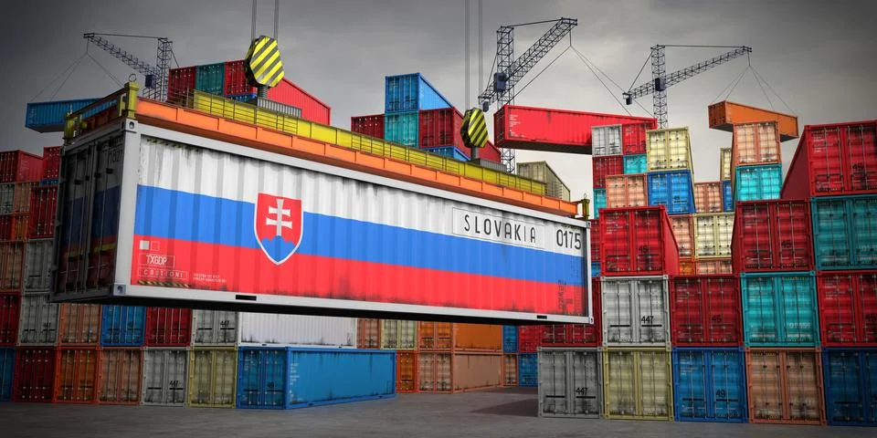Slovakia - freight container in cargo terminal - 3D illustration Stock Illustration