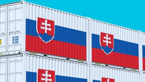 Slovakia logo Ship container with element logo and flag Stock Photos