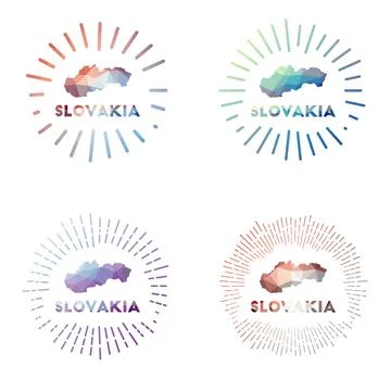 Slovakia low poly sunburst set. Logo of country in geometric polygonal styl.. イラスト素材