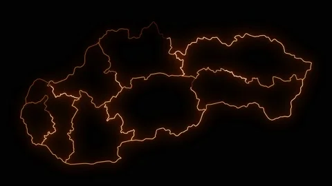 Slovakia map with all states or provinces glowing neon outline. Stock Footage 169907004