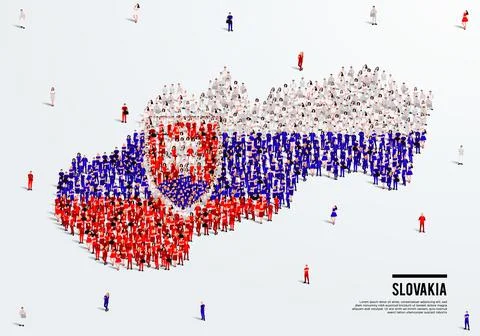 Slovakia Map and Flag. A large group of people in the Slovakia flag color Stock Illustration