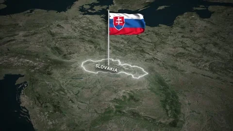 Slovakia Map Animation with 3D Waving of Slovakia National Flag on Satellite Map Video stock 332238525