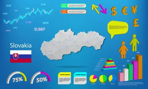 Slovakia map info graphics - charts, symbols, elements and icons collection.  Stock Illustration