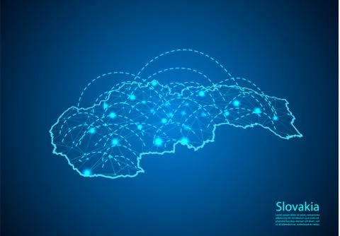 Slovakia map with nodes linked by lines. concept of global communication and  Stock Illustration