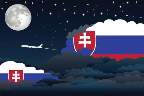 Slovakia Night Clouds Airplane Vector Illustration Stock Illustration
