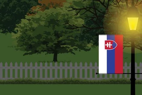 Slovakia Night Trees Lamp Vector Illustration Stock Illustration