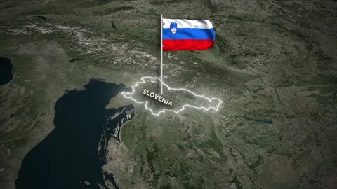 Slovenia Border Map Animation with 3D Waving Slovenia National Flag on World Map Vidéo 332238601
