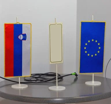 Slovenia EU Flags Tabletop Stock Photos