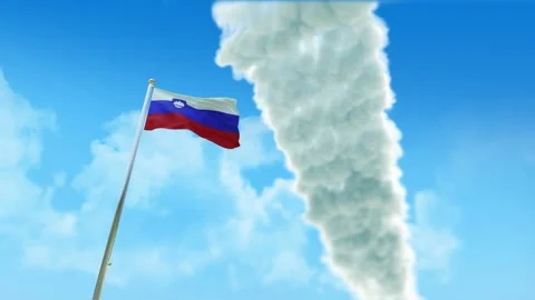 Slovenia Flag 3D Render Animation on Pole with Fighter Jets Smoke Trails in  Video stock 333235436