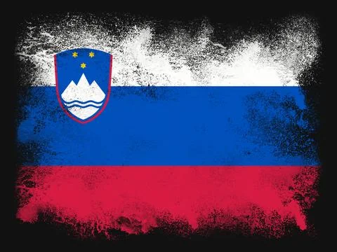 Slovenia Flag design composed of exploding powder and paint isolated on a b.. Stock Photos