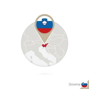 Slovenia map and flag in circle. Map of Slovenia, Slovenia flag pin. Map of.. Stock Illustration