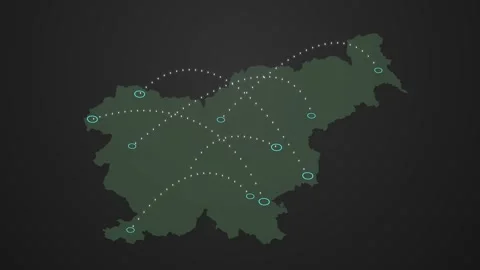 Slovenia Map Featuring Animated Signal Flow Between Two Points Stock Footage 342308939