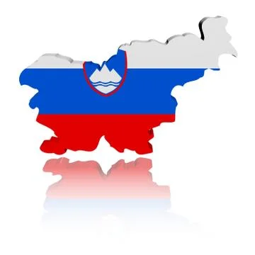 Slovenia map flag 3d render with reflection illustration Stock Illustration