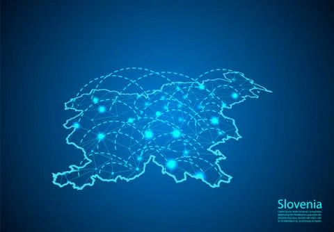 Slovenia map with nodes linked by lines. concept of global communication and  Stock Illustration