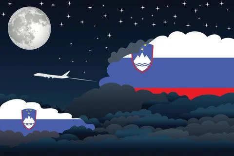 Slovenia Night Clouds Airplane Vector Illustration Stock Illustration
