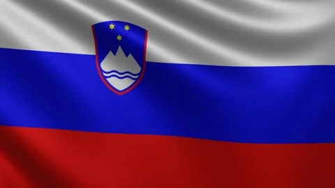 The Slovenian flag flutters in the wind close-up, the national flag of Slovenia Stock Footage 219481799
