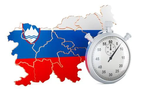 Slovenian map with stopwatch, 3D rendering Illustrazione stock