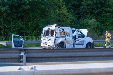 Slovenian Post Van damaged in car accident on Styrian Highway A1 near Blagovica Stock Photos
