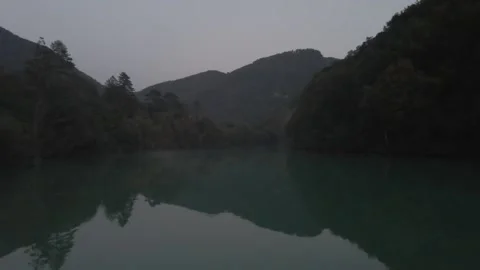 Slovenian river between mountains drone footage Stock Footage 170482019