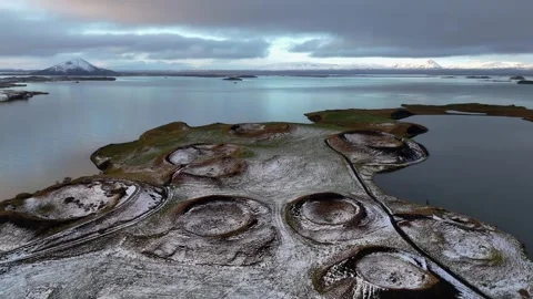 Slow Advance Over Skútustaðagígar Pseudocraters in Iceland Stock Footage 342269787