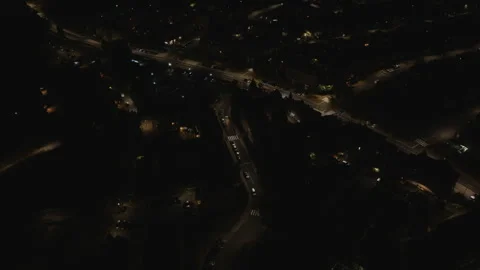 Slow Aerial Drone Flight Over Night City Intersection Stock Footage 323769415