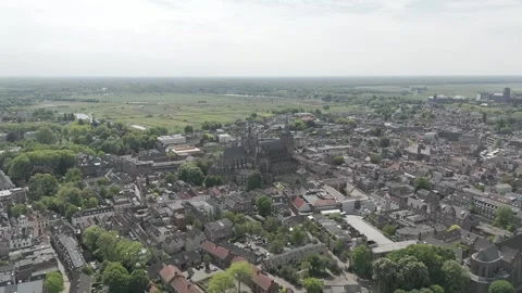 Slow Aerial Drone Pan Down Approach of Gothic European Cathedral in Den Bosch  Видео 308315728