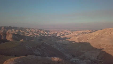 Slow Aerial Pullback Shot of Judaean Desert Mountains During Sunset, Long Stock Footage 233692607
