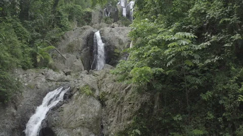 Slow aerial push in and up to the other levels of Argyle Falls in Tobago Stock Footage 340851301