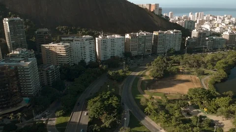 Slow aerial reveal of an intersection of freeways in Rio de Janeiro. Stock Footage 105747681