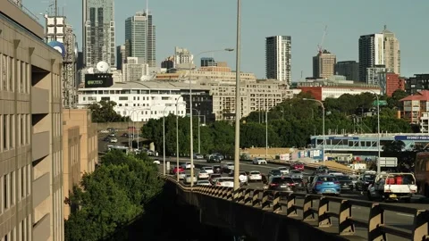 Slow and fast motion Sydney traffic as it leaves Anzac bridge 4K Video stock 269726520