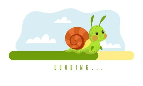 Slow and long loading. Waiting for website to restart. Progress bar and cartoon Illustrazione stock